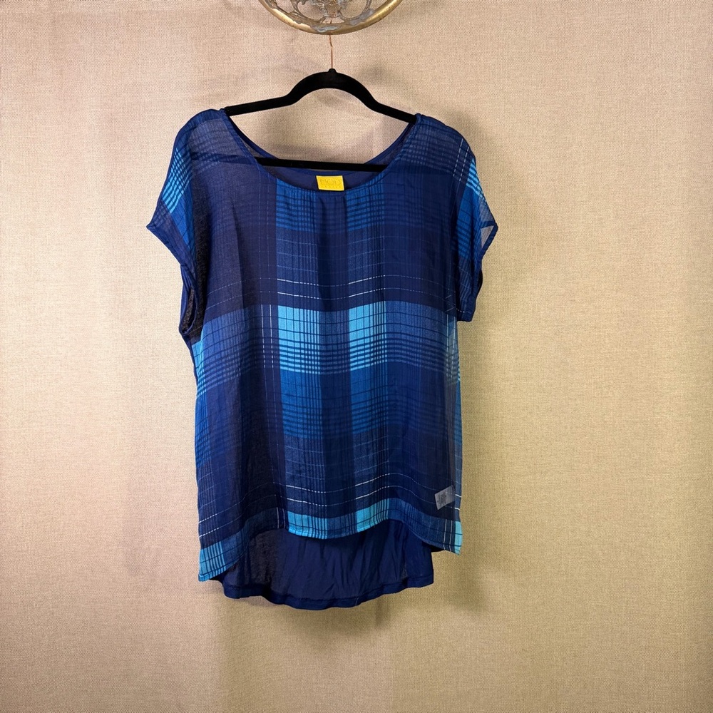 Sheer Mod Lusive Blue Plaid Women's Top Medium